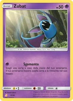 Carta Zubat dell'espansione Sole e Luna trainer Kit (Alolan Raichu), numero 11/30