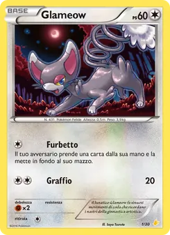 Carta Glameow dell'espansione XY trainer Kit (Pikachu Libre), numero 1/30