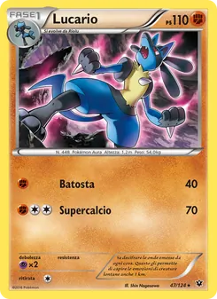 Carta Lucario dell'espansione Destini Incrociati, numero 47/124