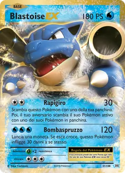 Carta Blastoise EX dell'espansione Evoluzioni, numero 21/108