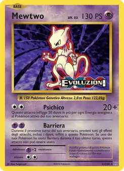 Carta Mewtwo dell'espansione Evoluzioni, numero 51/108