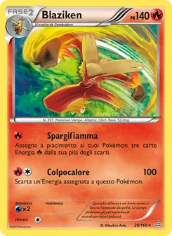 Carta Blaziken dell'espansione Scontro Primordiale, numero 28/160